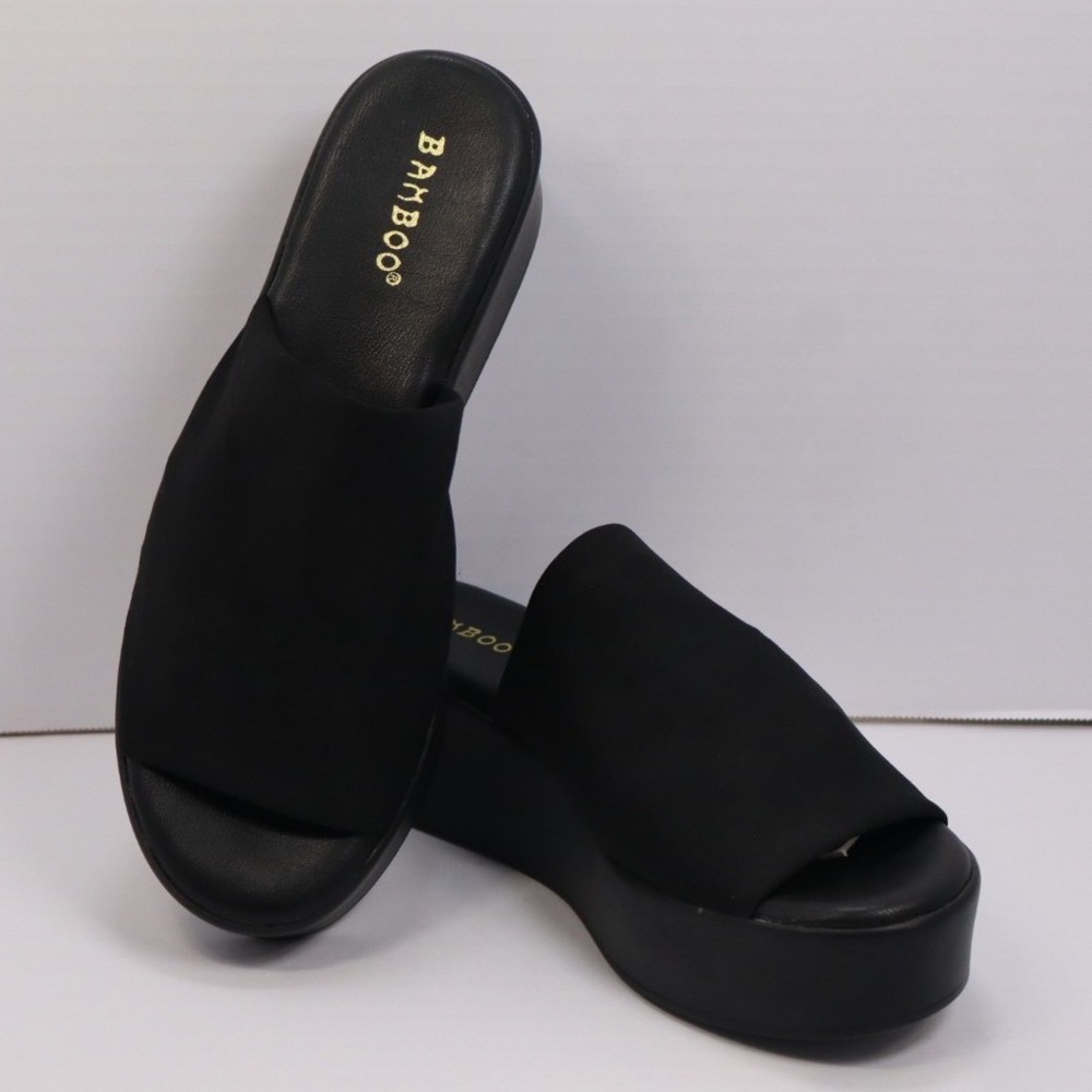 Y2K Chunky Bratz Platform Sandals Womens 7.5 Black Fabric Slide Baddie Grunge